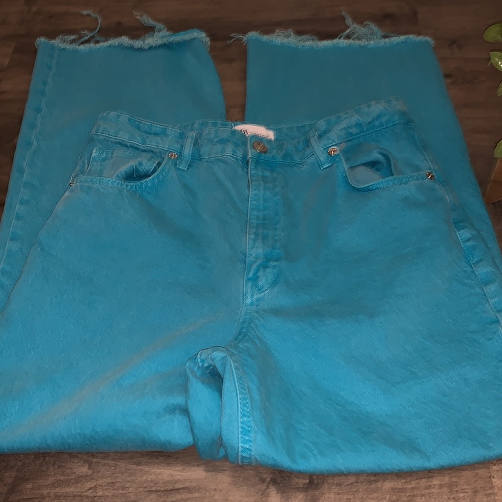 ZARA TURQUOISE WIDE LEG JEANS - Picture 4 of 8